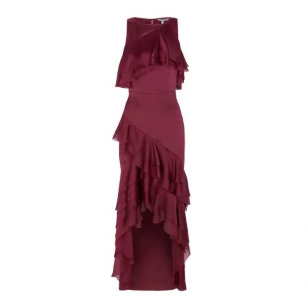 Merlot Ivey Ruffle Soft Evening Dress - Picture 5 of 5